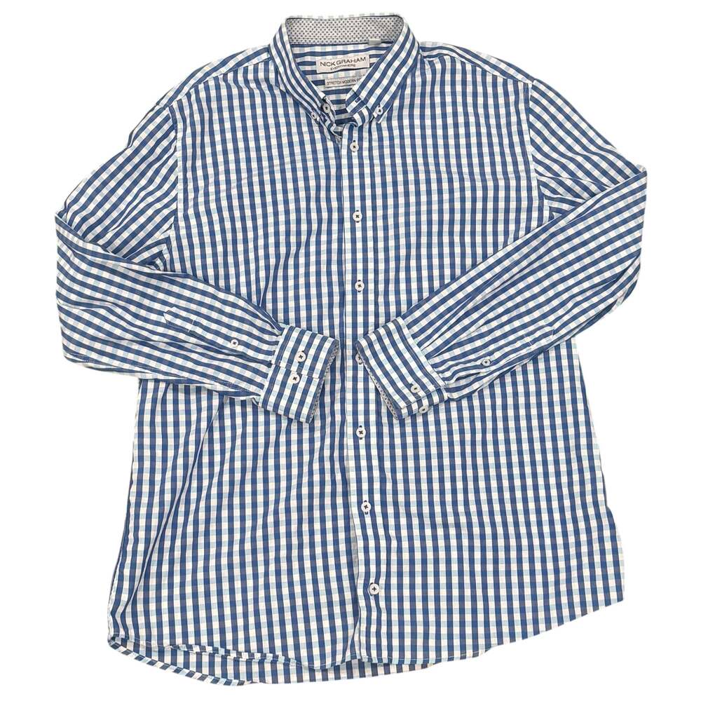 NICK GRAHAM Shirt Mens Extra Large Blue Button Up Stretch Modern Fit Casual